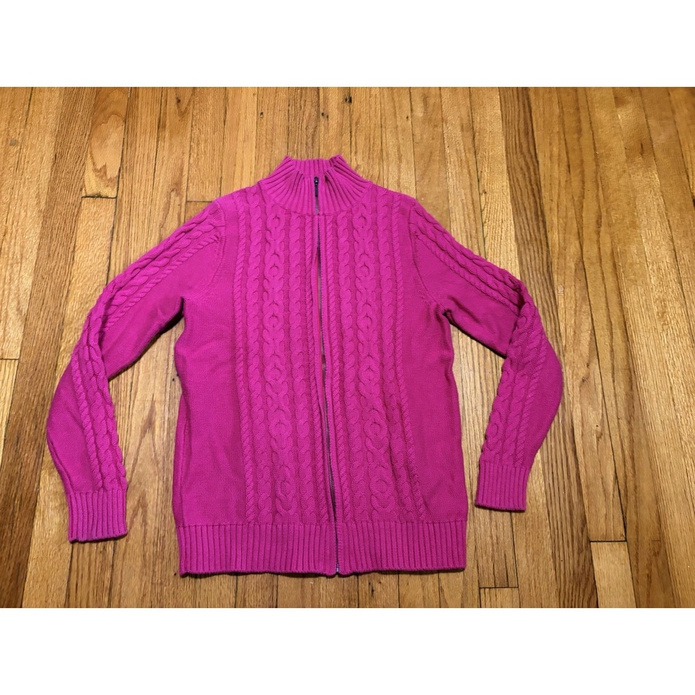 L L Bean Full Zip Cable Kit Cardigan Sweater Pink Women's SZ M